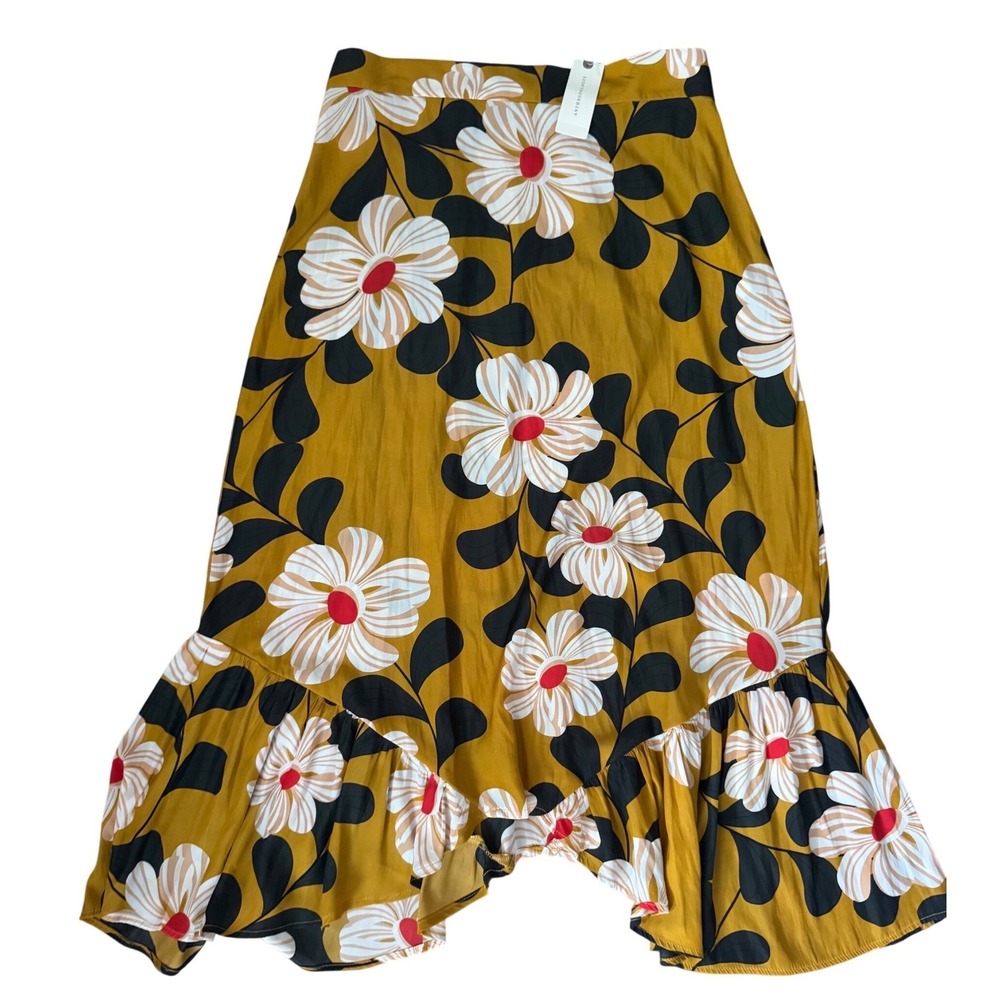 Anthropologie Mustard Floral Midi Skirt NWT